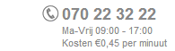 Wij zijn telefonisch bereikbaark op 070-22 32 22, ma-vrij van 09:00 - 18:00