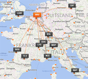 Routenetwerk Easyjet vanaf Brussel
