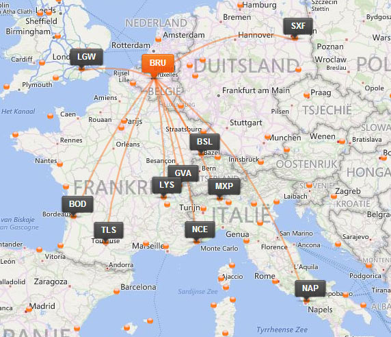 Routenetwerk Easyjet vanaf BRU